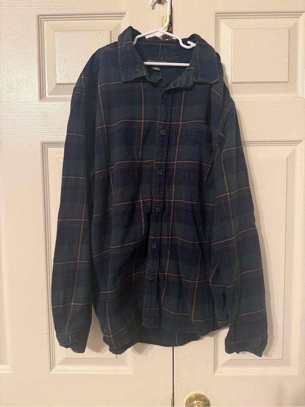 Eddie Bauer Navy and Green Plaid Button-Up Shirt